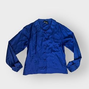 Vintage Carry Back Ltd Blue Collared Button Up Blouse